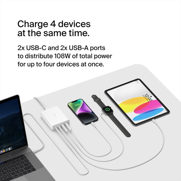 Cargador 108w - USB-C GAN PD 96w Max / USB-C GAN PD 30w GAN WCH010DQWH 4